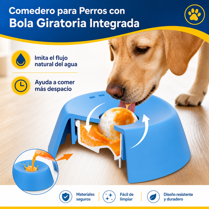 Cuenco Lamer para Perros con Bola Antideslizante — Alimentación Saludable, Antivuelco y Antiahogamiento